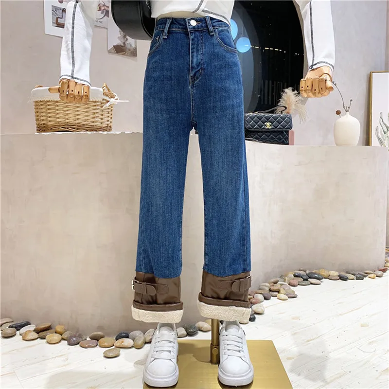 

Новинка, женская одежда, осень-зима 2021, Свободные повседневные прямые широкие брюки Harlan с высокой талией, джинсы