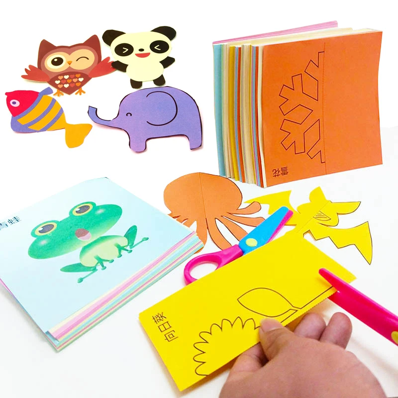 

48pcs Children Cartoon DIY Colorful Paper Cutting Folding Toys kingergarden Kids Educational Art Craft with scissor Tools Gifts