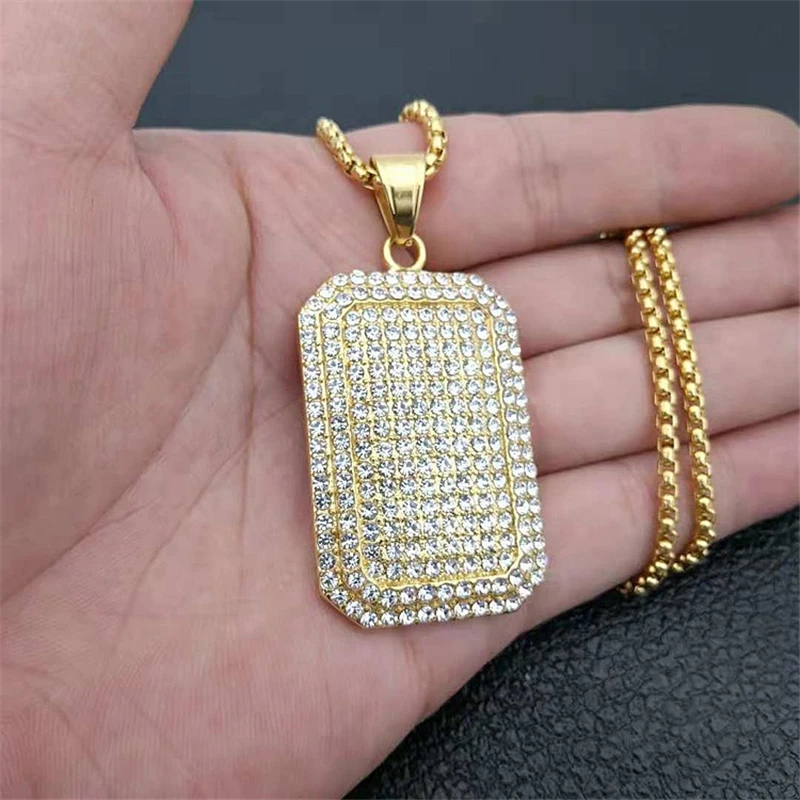 

Luxury Full Rhinestone Pendant Necklaces Birthday Gift Hip Hop Jewelry Wholesale 60cm Stainless Steel Chain Necklace For Women