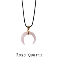 charms charms natural stone necklaces pendants sailor moon pink quartz stones ox horn moon pendant necklace for women lol
