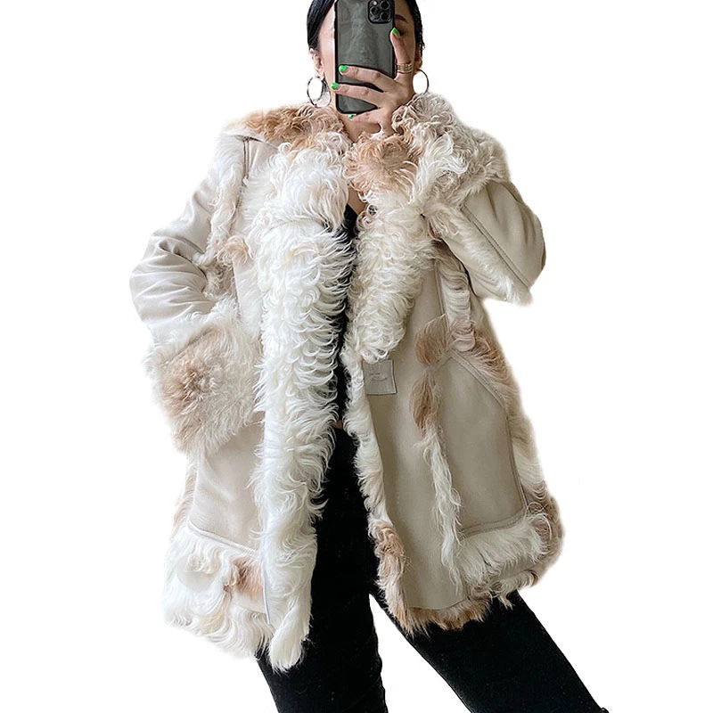 Пальто из натурального овечьего меха женская зимняя куртка натуральной кожи