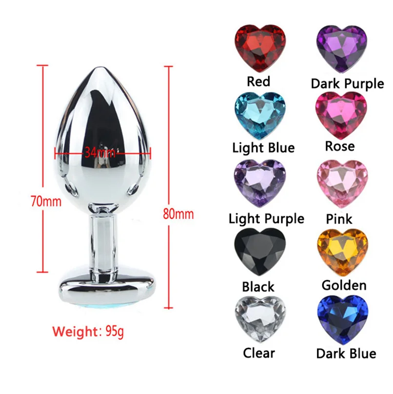 Medium Size Heart Diamond Anal Butt Plug Sex Toys For Men Women Love Ass Masturbation Stainless Steel Products | Красота и здоровье