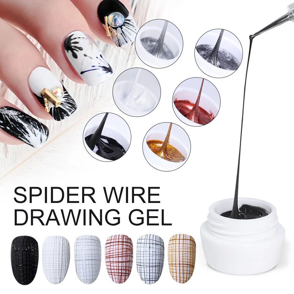 

5ml Wire Drawing Gel Nails Polish Spider Web Varnish Painting Liner DIY Design Black White Lacquer Silk UV Glue x Manicure