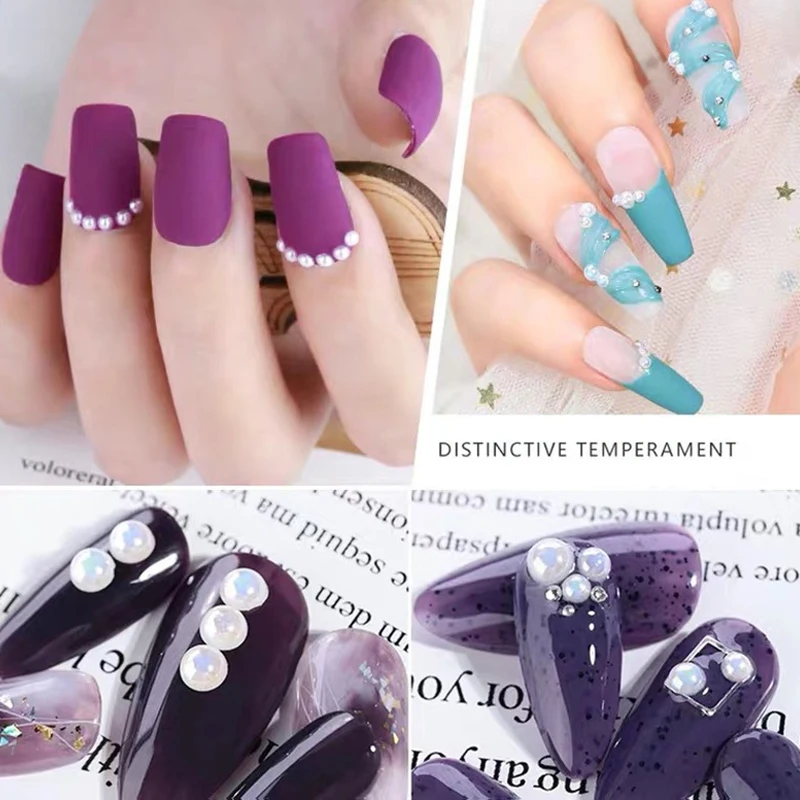 

1000pcs Semicircle Pearl Nail Art Charms Decorations Colorful Mermaid Gradient Gems 3.0-5.0mm Flat Back Manicure Rhinestones#J1