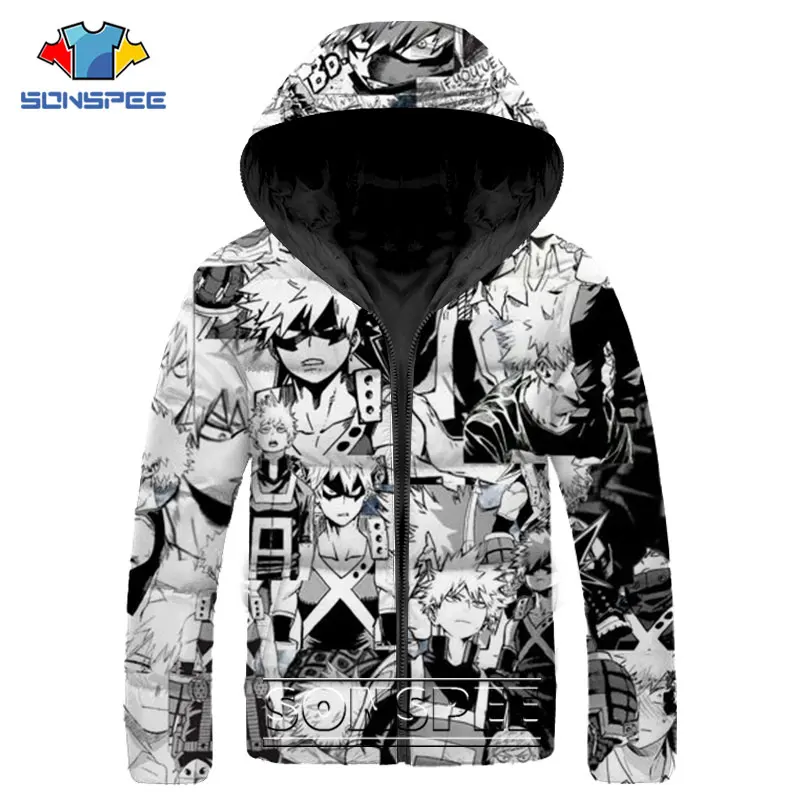 SONSPEE Japan Hot Anime My Hero Academia Parkas 3D Print Todoroki Shoto Hip Hop Down Jacket Winter Men Women Keep Warm Coats