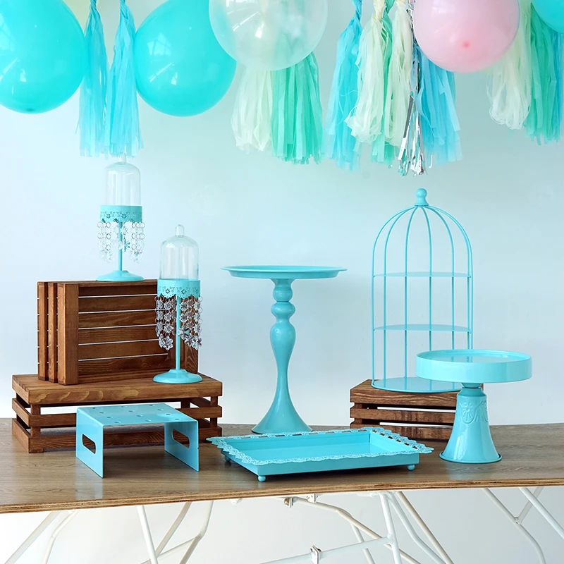 Baby Blue Cake Stand Cupcake Tray Tools Dessert Table Decorating Party Suppliers 3 Tiers Birdcage Home Decoration | Дом и сад