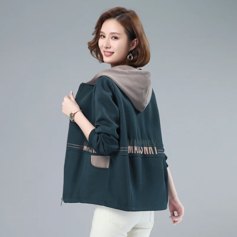 

Женское короткое пальто с вышивкой и буквами, Свободное пальто с капюшоном в Корейском стиле, осень 2021