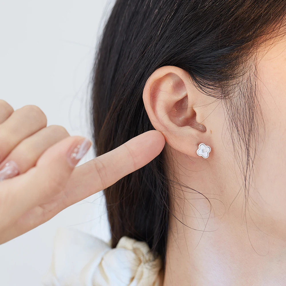 

LEKANI 925 Sterling Silver Minimalist Flower Earrings For Women Shiny Cubic Zircon Stud Earring Elegant Female Silver Jewelry