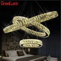 Modern Luxury Big  Crystals LED Pendant Lamp  Diamond Ring LED Chandelier Stainless Steel Hanging Light Fixtures LED Lustre