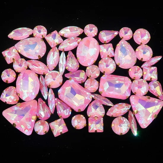 A46 Pink AB 50 шт./пакет формы с золотым коготь Установка ясный и желейные конфеты стеклянные стразы цвета Кристалл пришить стразы торжественное платье, обуви, сумок и diy кружевной отделкой - Цвет: A46 Pink AB