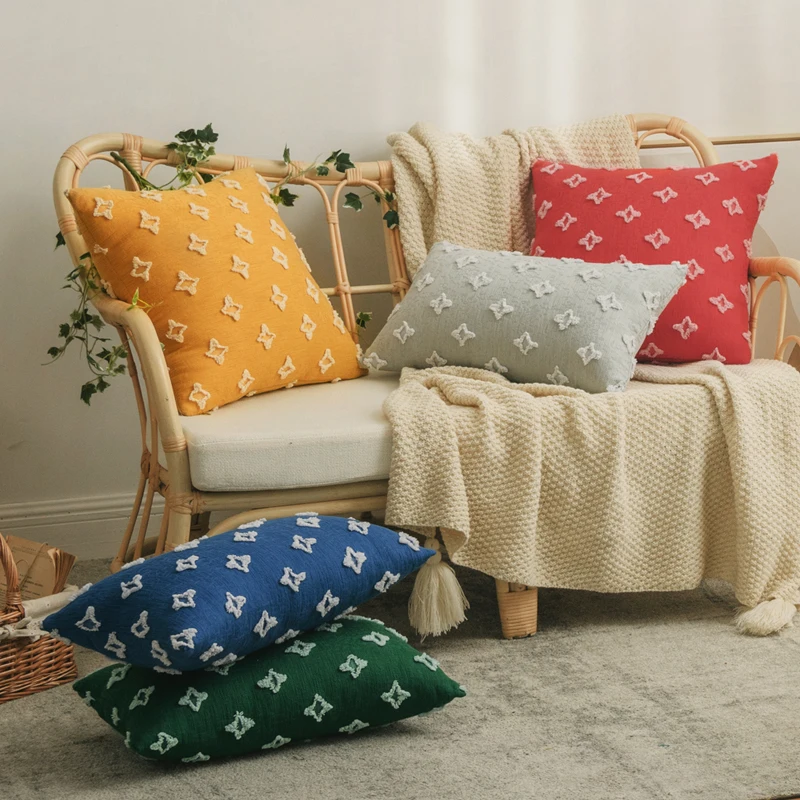 Мягкий чехол для подушки Ромбический горчичный желтый черный красный зеленый