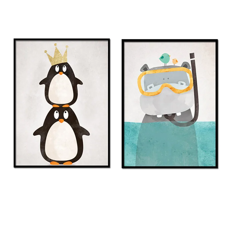 3d Алмазная живопись мультфильм бегемот пингвин полная круглая мозаика вышивка