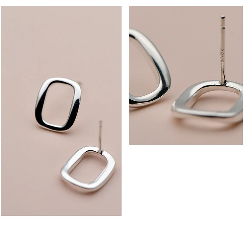 

New Arrival Simple 925 Sterling Silver Earrings for Women Geometric Square Shape Stud Earring Jewelry pendientes