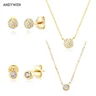 Подвеска ANDYWEN из стерлингового серебра 925 пробы с золотым круглым цирконием, ожерелье с подвеской, длинная цепочка, чокер, искусственный подарок