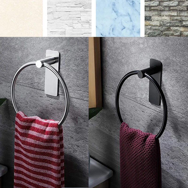 

Stainless Steel Towel Ring Hook with Rectangular Bottom Non Perforated Bathroom Toilet Rack Home Kitchen Fixture Bar Hanger