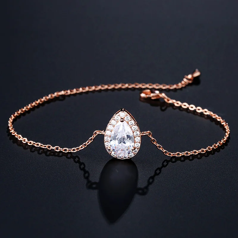 Rose Gold Bracelet ZAKOL нигерийские Ювелирные наборы в виде белых капель воды модные каплевидные кубические циркония ювелирные изделия для женщин подружек невесты Помолвочные FSSP267 - Окраска металла: Rose Gold Bracelet