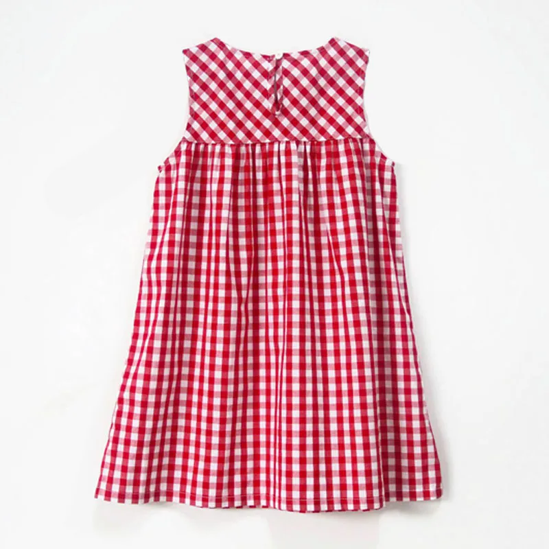 Детская летняя одежда хлопковое красное платье в клетку для девочек свободные