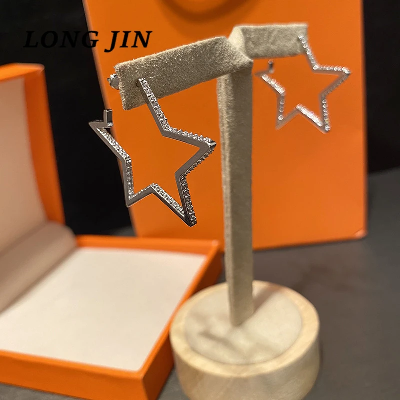 S925 иглы серьга в форме пентаграммы инкрустированные циркон серьги виде звезды