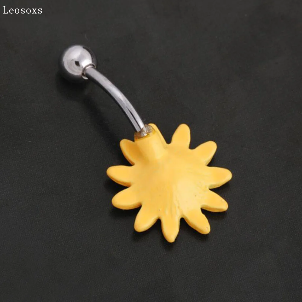 

Leosoxs 1piece Best selling small fresh daisy chrysanthemum paint navel button belly button rings