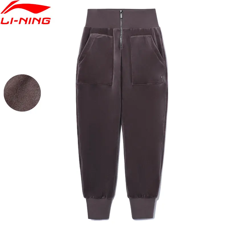 

Li-Ning Women Fitness Sweat Pants Loose Velour 94%Polyester 6%Spandex Pockets Warm Fleece LiNing Sports Winter Trousers AKLR920