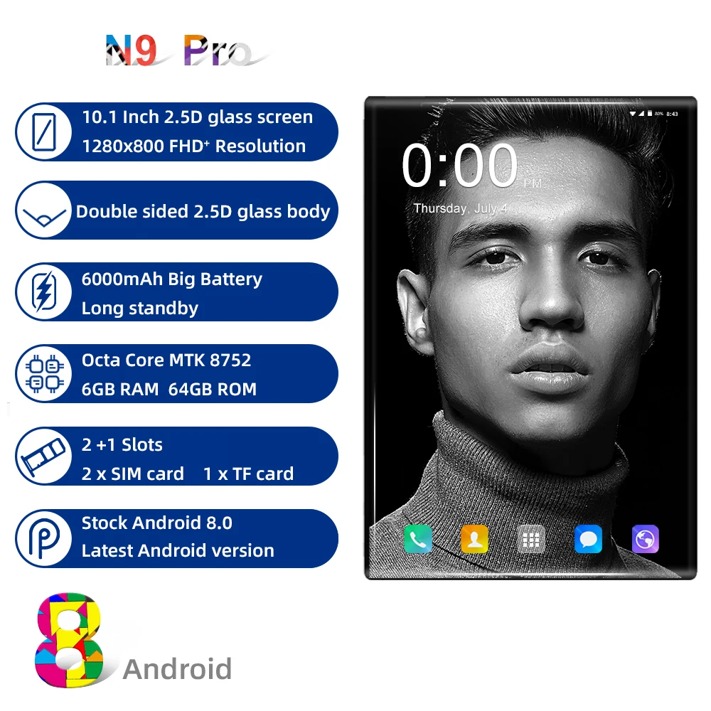 10 дюймов Планшеты Android 8,0 телефонный звонок Octa Core 6 ГБ оперативной памяти, 64 Гб встроенной памяти, встроенный 3g 4 аппарат не привязан к оператору сотовой связи Bluetooth Wi-Fi gps планшетный ПК+ клавиатура