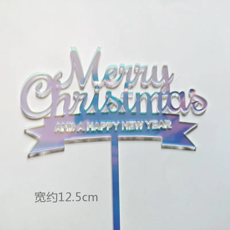 2pc christmas H Золотые серебристые, лазерные лося Счастливого Рождества торт Топпер Замороженные вечерние Акриловые Поддельные украшение в виде хлопьев снега для приспособление для выпечки подарок любви - Цвет: 2pc christmas H