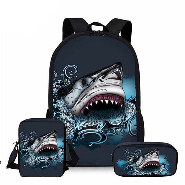 

Great White Shark School Bags Set 3Pcs Kid Cool Underwater Animal Backpack Student Book Bag Child Crossbody Satchel