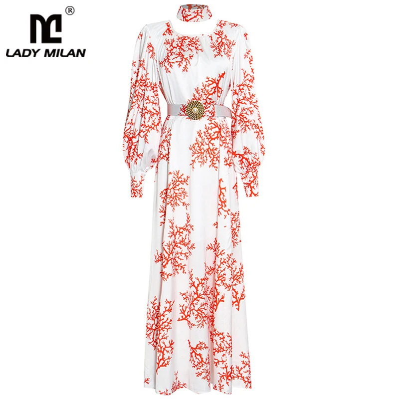 

Женское платье макси с круглым вырезом и рукавами-фонариками