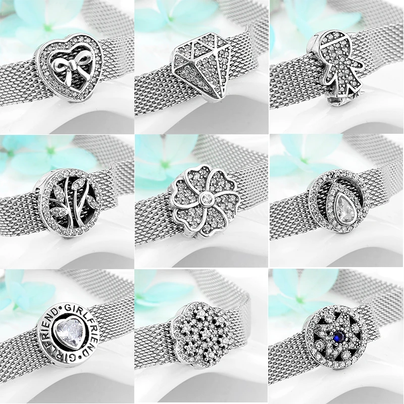 2021 Hot sale 925 Sterling Silver Sparkling CZ round Clip Charms Beads fits Reflexion Women Bracelet DIY Jewelry Gift