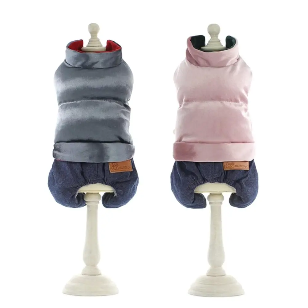 Warm Winter Jumpsuit for Dogs Denim Pants Bichon Clothes Hand Stuffed Cotton Vest Four-legged | Дом и сад