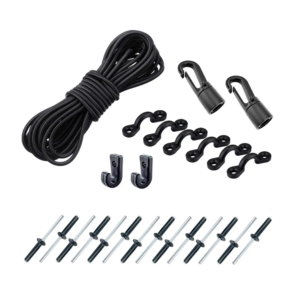 

Nylon Bungee Deck Loops Tie Down Kit with 3.8 Meters Elastic Bungee Cord Rope for Boat Kayak Deck Rigging Kit