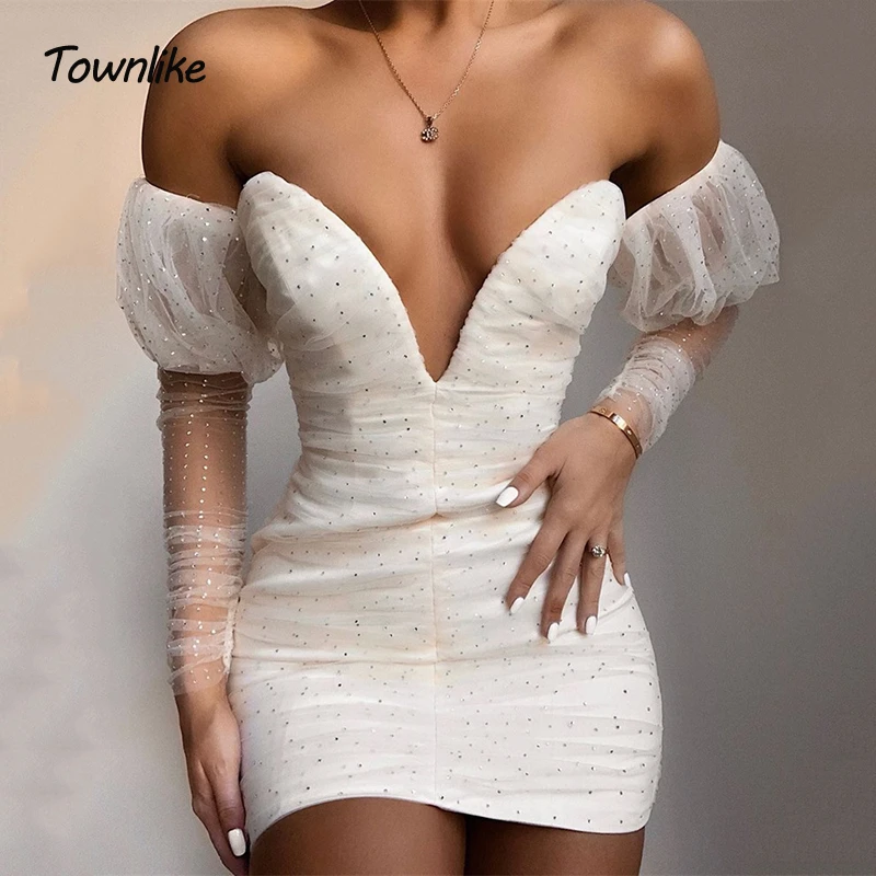 Женское короткое платье с длинным рукавом Townlike мини открытой спиной облегающие