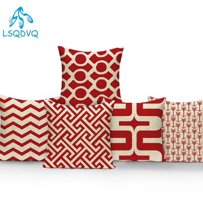 

Nordic Style Red Stripe Wave Geometric Polyester Pillow Cover For Living Room Sofa Cushion Cover For Home Decor Almofadas
