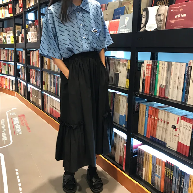 

Womens Skirt Vintage Clothes Long Skirts Black Harajuku Summer High Waist Streetwear 2020 Fashion flowy Spring Elastic Chiffon