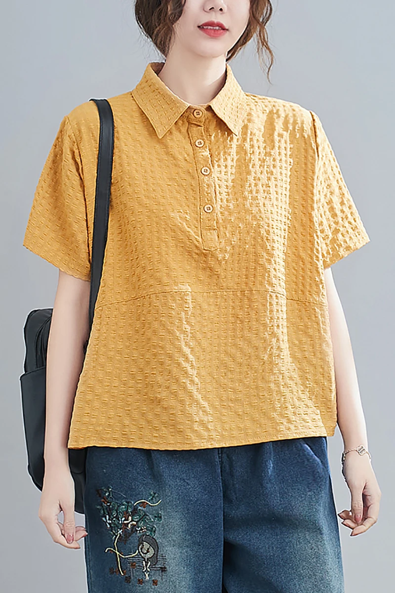 

LZMONE 2021 Summer New Cotton Hemp Large Short Sleeve Shirt Women's Solid Casual Versatile Loose Pullover Shirt