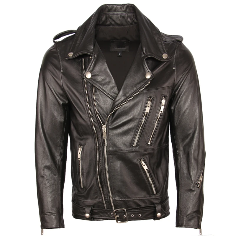 Cowhide Leather Мотоциклетная кожаная куртка, мужские Куртки из натуральной кожи, воловья овчина, Байкерская кожаная куртка, Мужская осенняя куртка M353 - Цвет: Cowhide Leather
