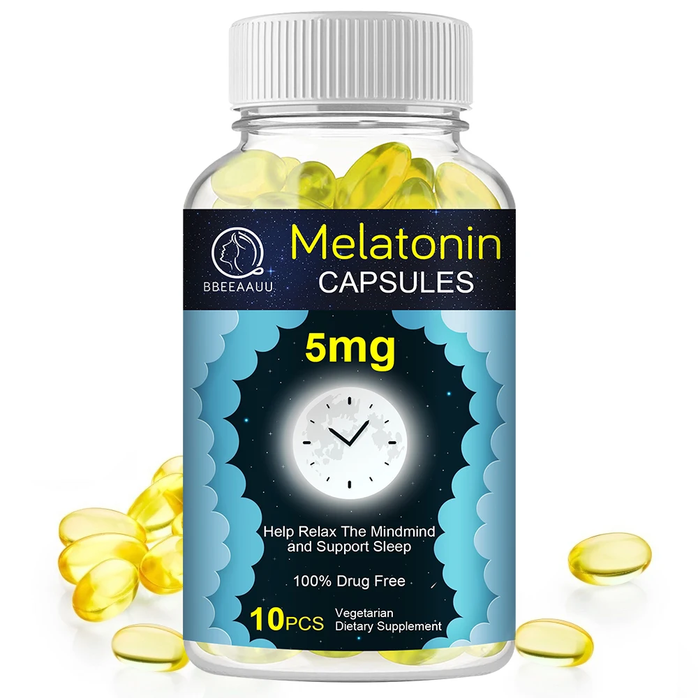 

BBEEAAUU 5mg Melatonin Capsules Vitamin B6 Help Deep Sleep Save Insomnia Improve Sleep for Women Middle-aged Elderly Man