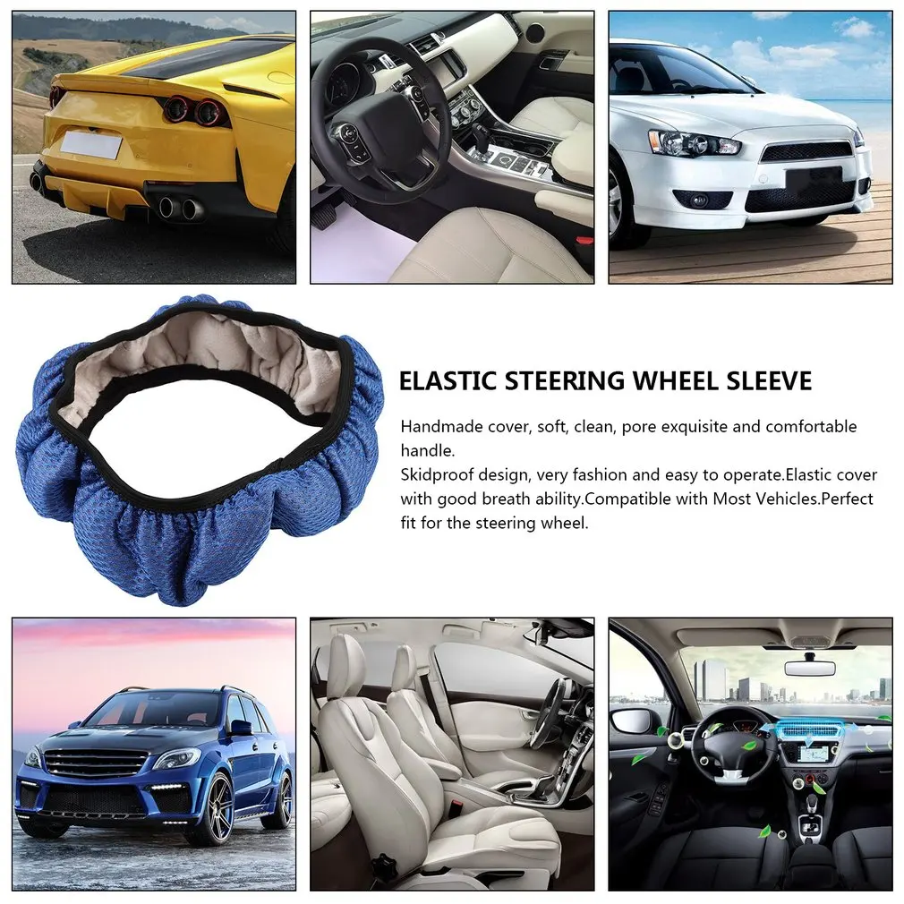 

Car Auto Universal leather diy Elastic Handmade Skidproof Steering Wheel Cover Blue/Black New Dropping Shipping&
