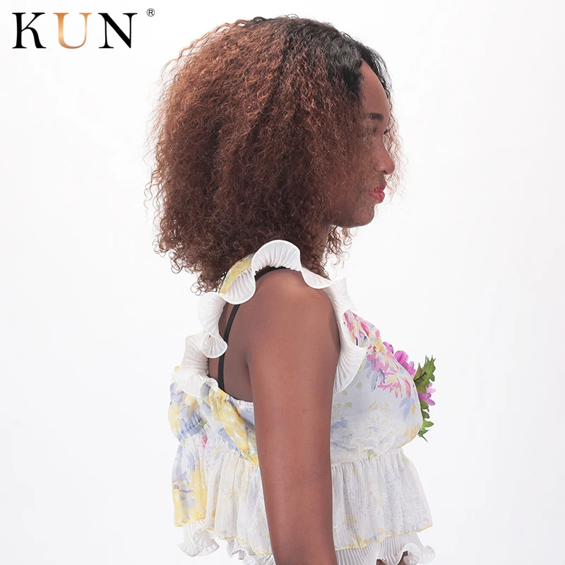 Короткие человеческие волосы на кружеве парики T1b 30 цветов Омбре кудрявые парик