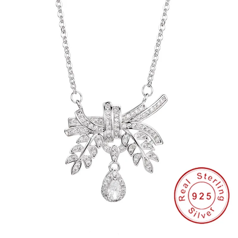 

Luxury 925 Sterling silver Jewelry Water Drop Necklace & Pendant white Stone Engagement Wedding Necklace for Party Accessories