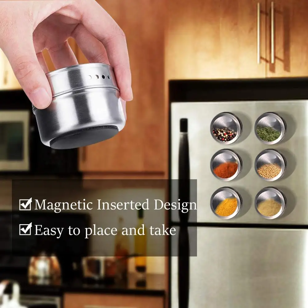 Magnetic Spice Jars With Wall Mounted Rack Stainless Steel Tins Seasoning Containers Label | Дом и сад