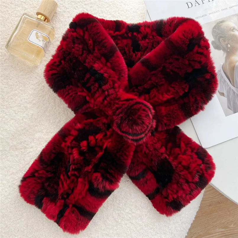 Настоящий мех кролика шарф женский зимний теплый пушистый воротник вязаные