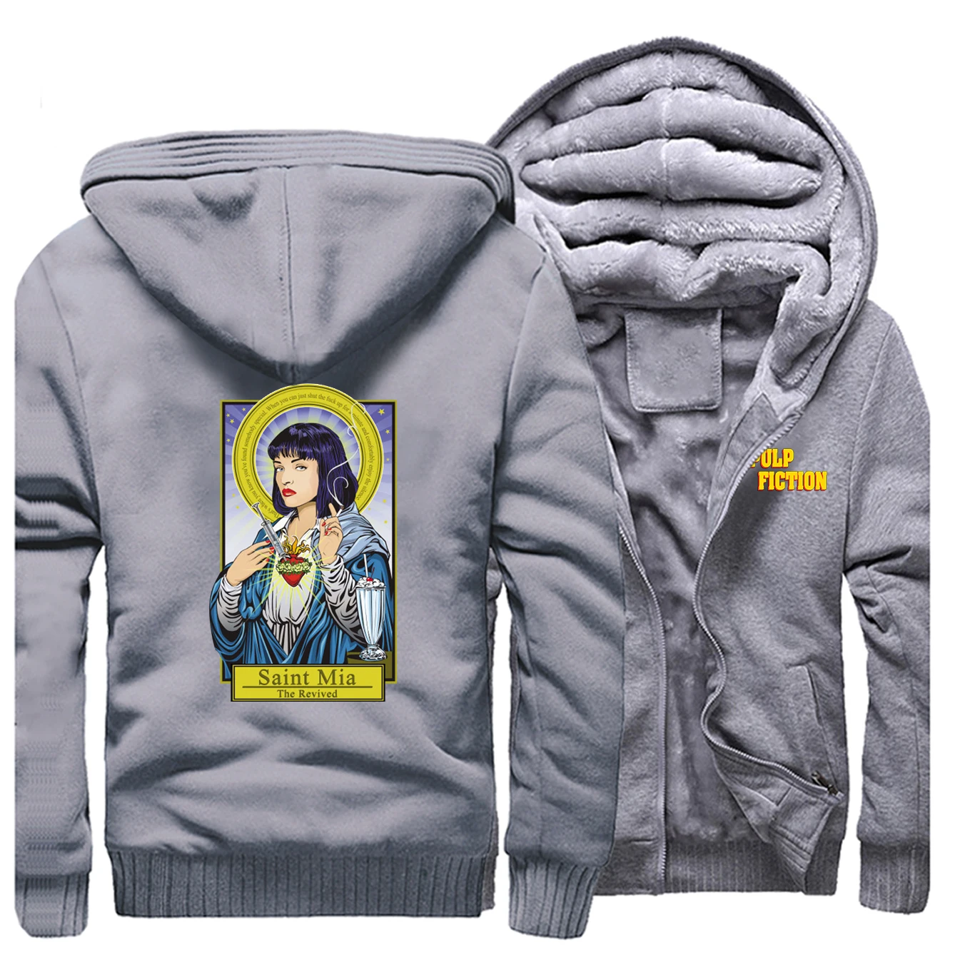 

Fiction Saint Mia Retro Men's Thick Hoodies Winter Warm Men Jacket Funny design print Hoodie Sweatshirt Oversized Streetwear