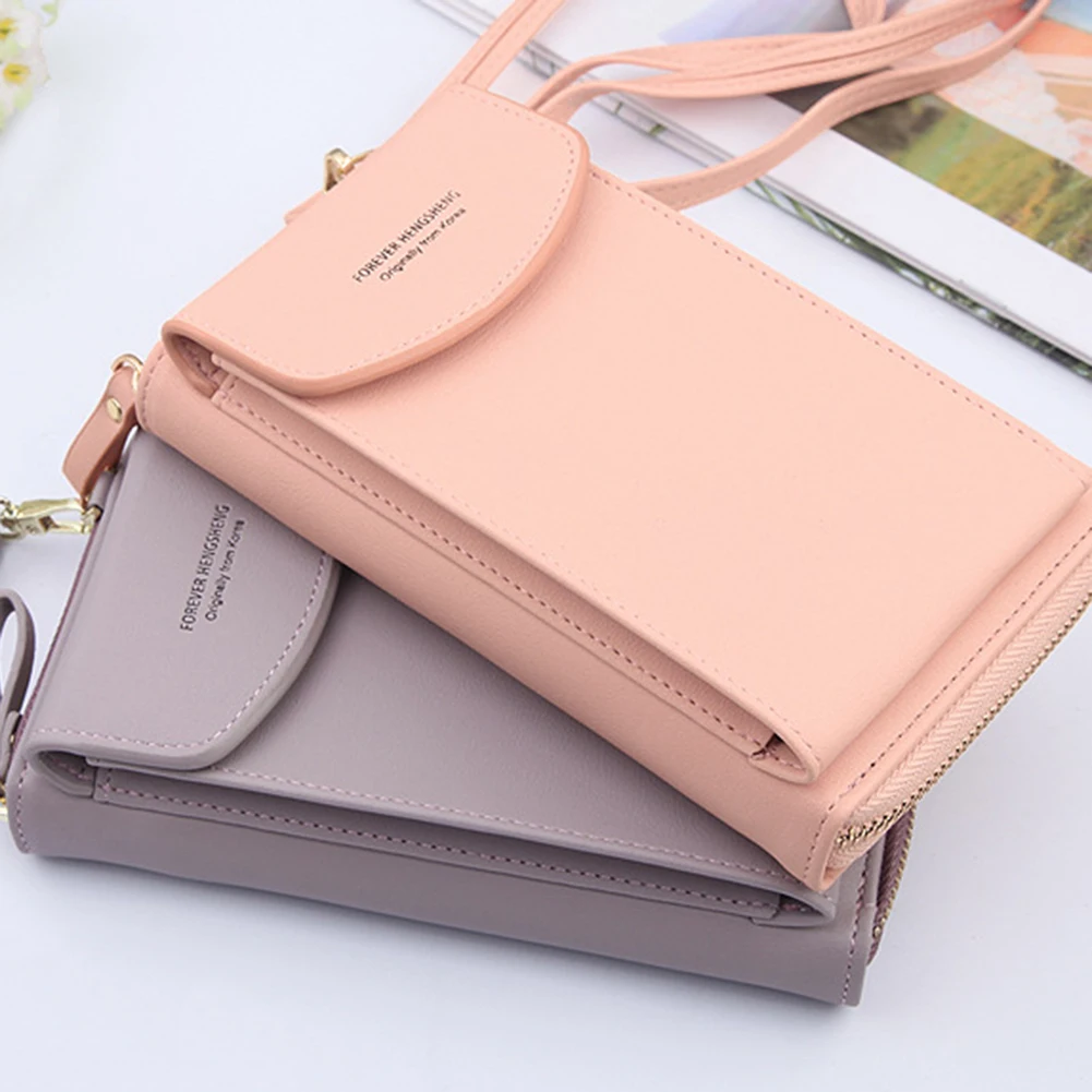 

Women Wallet Shoulder Bag Leather Shoulder Strap Bag Phone Coin Holders Hand Bag Crossbody Bag Solid Color Messenger Bag