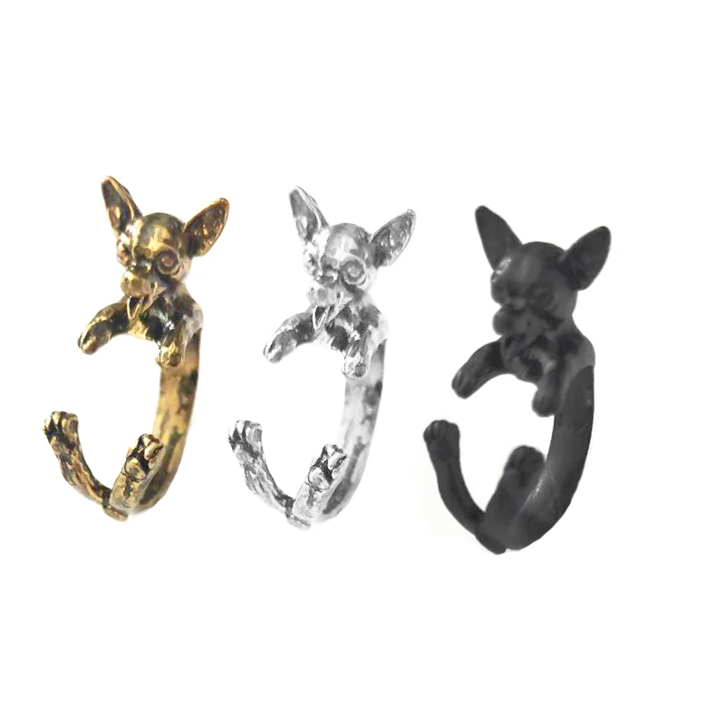 Фото Прямая поставка очаровательное кольцо в стиле ретро с собакой Чихуахуа для