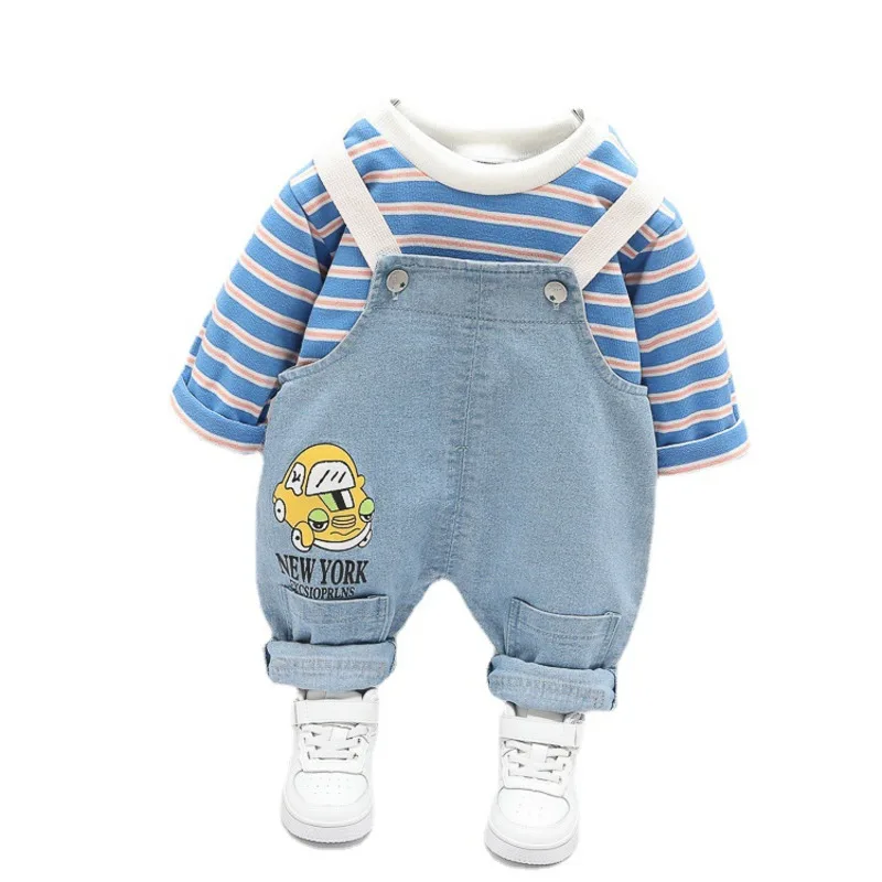 

Демисезонная детская одежда для маленьких мальчиков и девочек, футболка с мультяшным принтом, комбинезоны, 2 шт./компл., детская одежда для м...