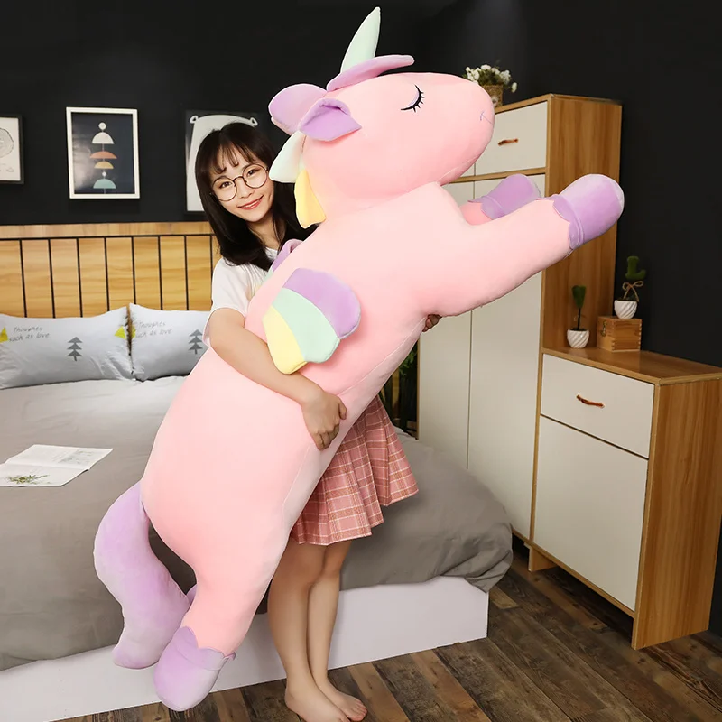 New Giant Size 125cm Unicorn Plush Toy Soft Stuffed Rainbow Unicorn Doll Animal Horse Toy High Quality Gifts for Children Girls