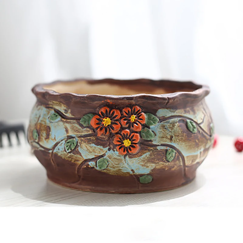 

Пасторальный креативный ручная роспись, керамический цветочный горшок, винтажные зеленые растения в горшке, настольный домашний креативны...