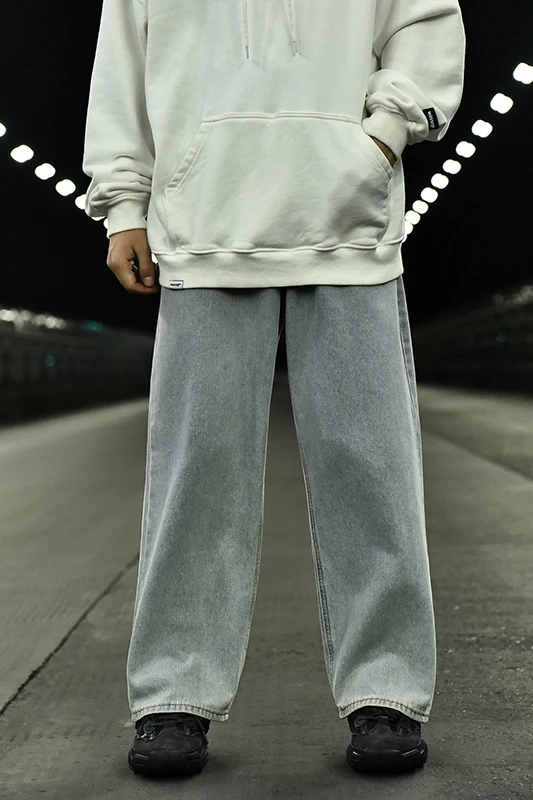 

2019 Autumn And Winter New Retro Wide Leg Straight Pants Fashion Casual Solid Color Old Loose Jeans Black / Sky Blue M-2XL