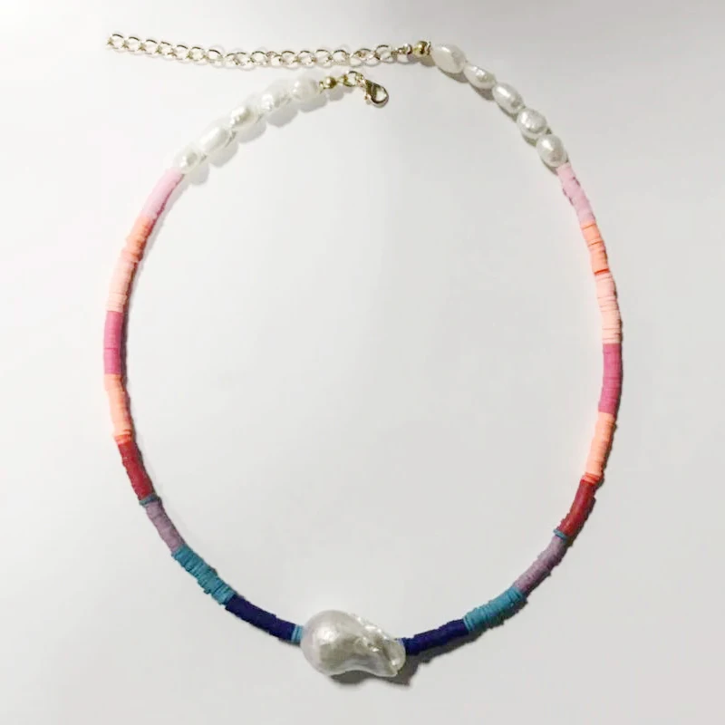 DM изысканный жемчуг Радужное ожерелье силикона барокко натуральный